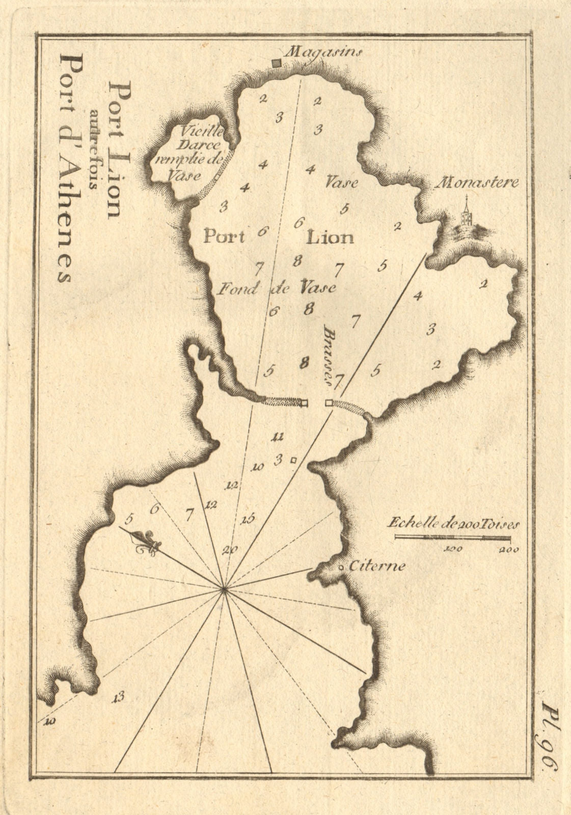 Port Lion autrefois Port d'Athenes. Piraeus, Athens. Greece. ROUX 1804 old map
